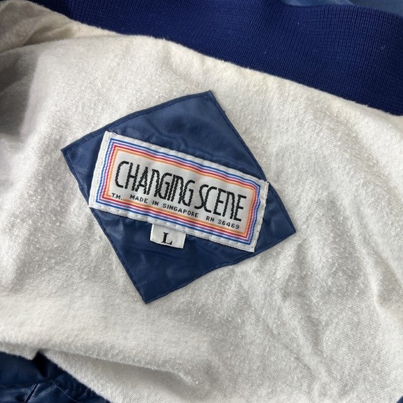 Vintage Changing Scene Jacket Women Large Blue White Varsity Button Up Juniors - Picture 5 of 15